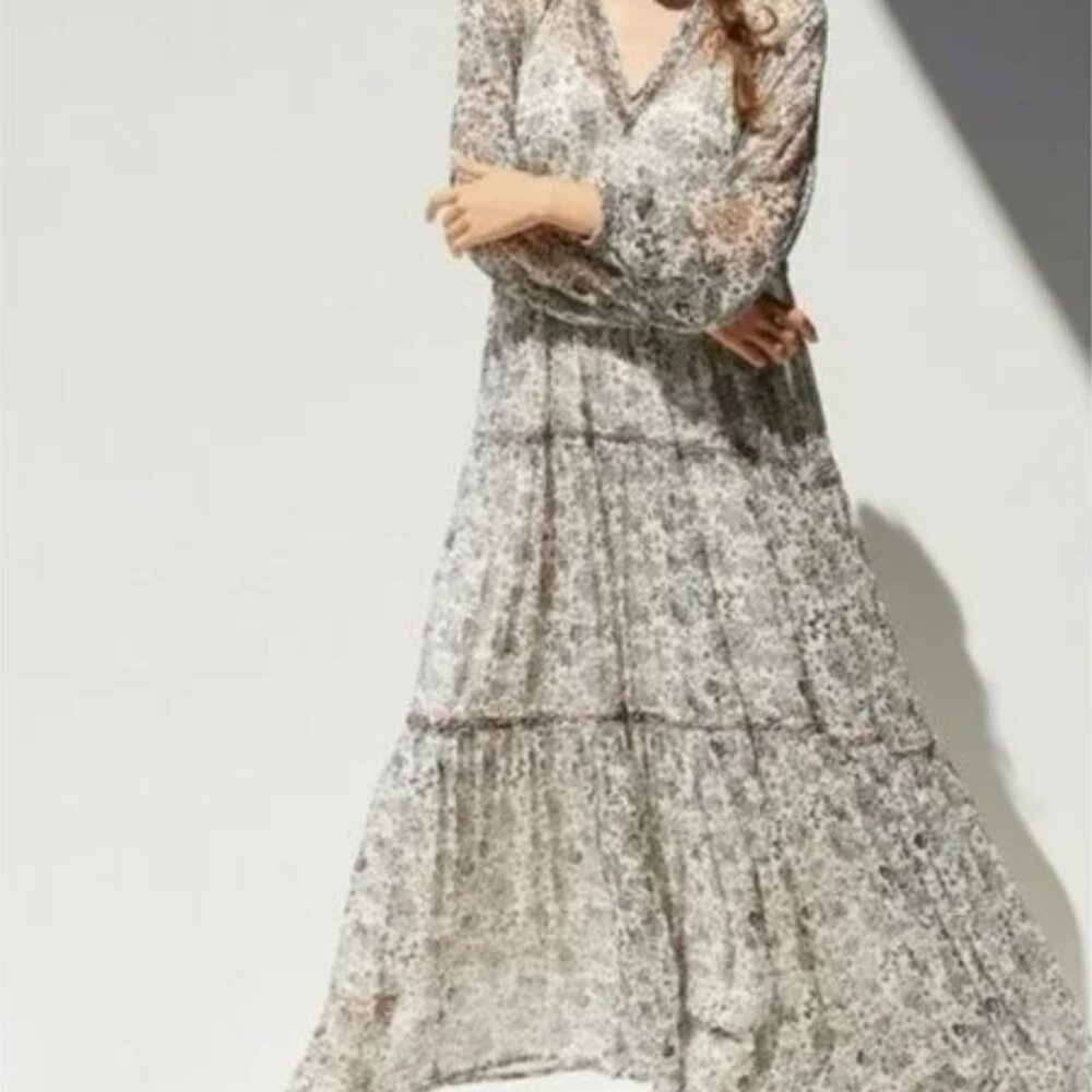 ANTHROPOLOGIE Romilly Bohemian Maxi Dress with Slip and Beaded Detail - Size XS